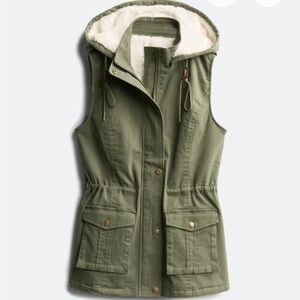 Olive Green Shearling Lined Cargo Vest